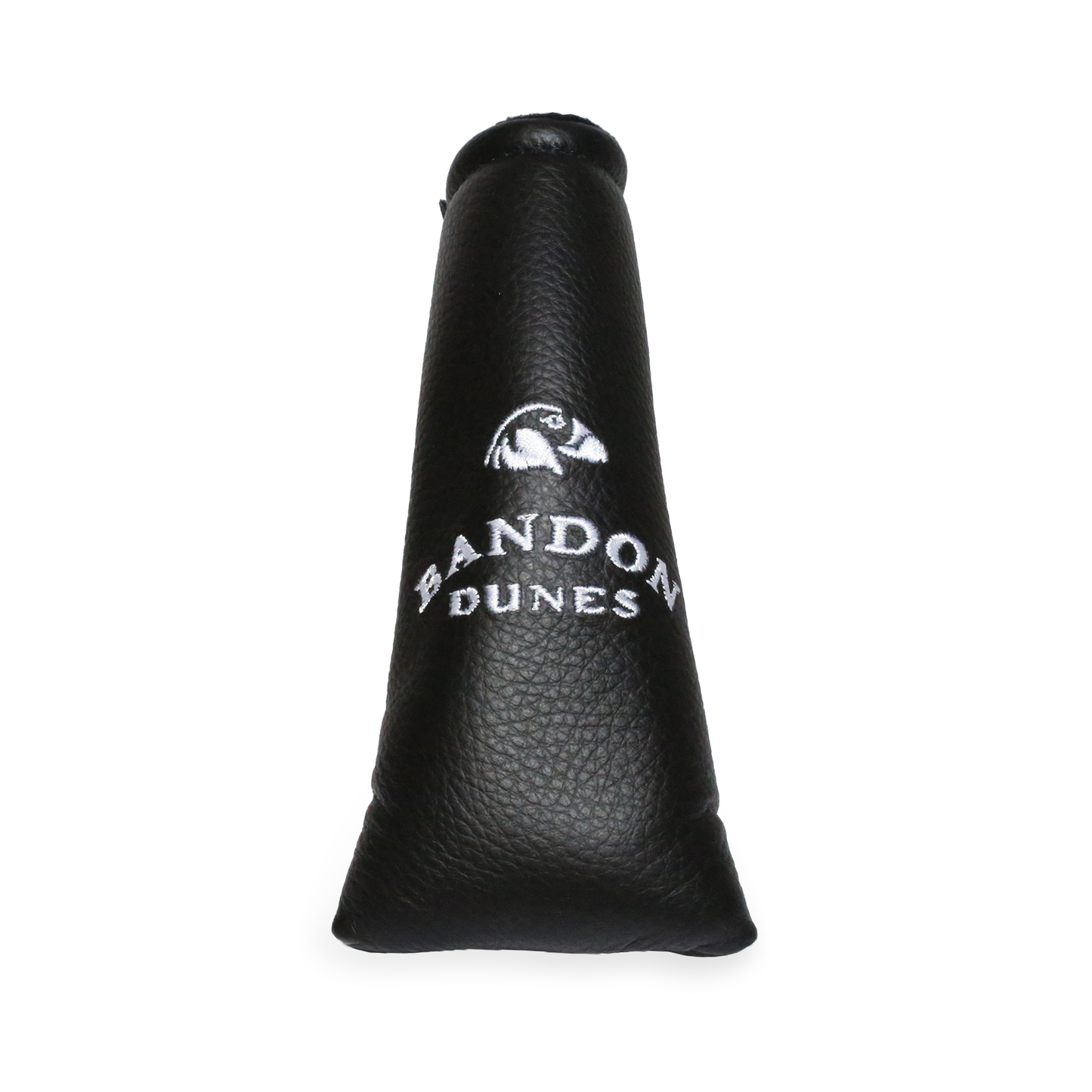 Black putter cover with white embroidery Bandon Dunes and logo.