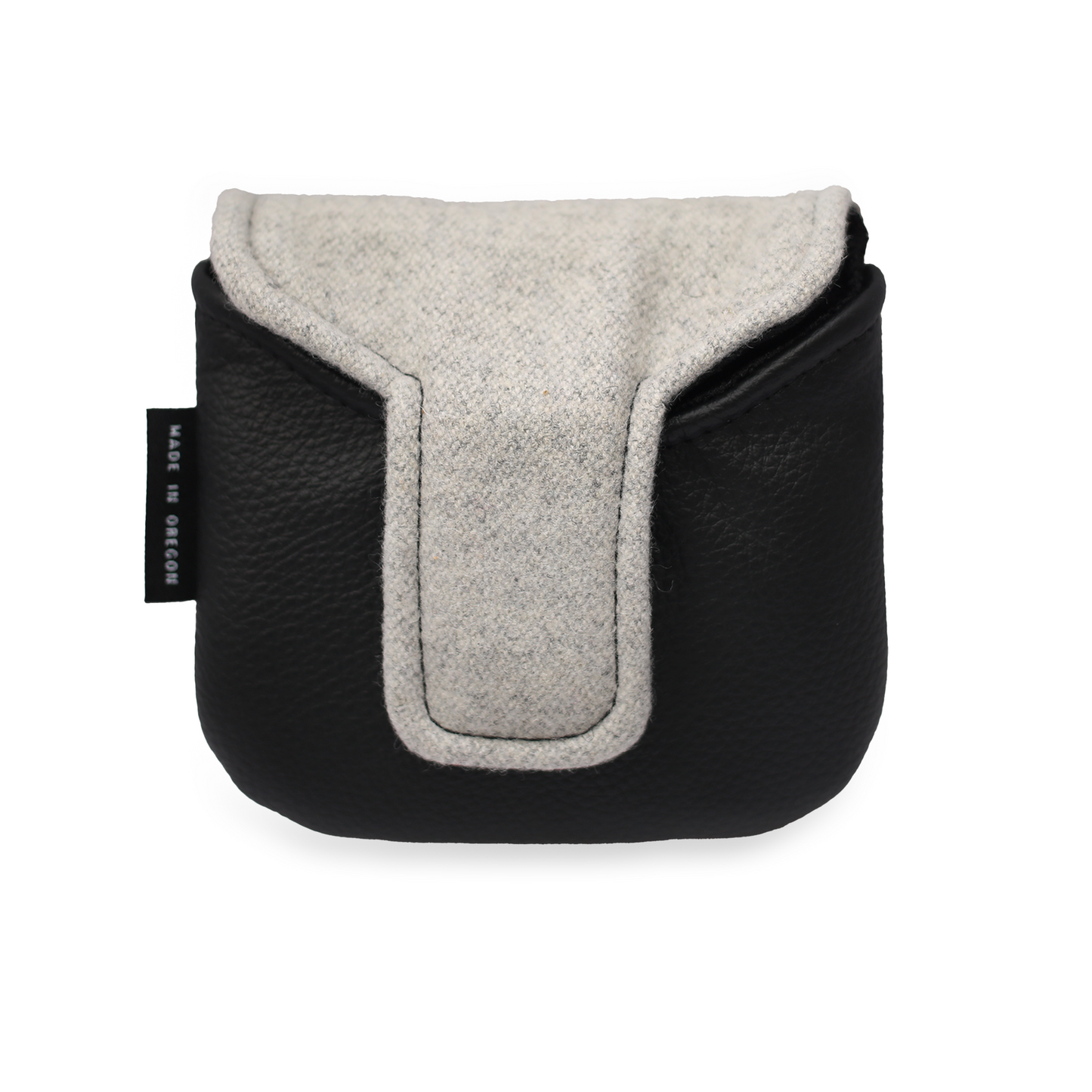 Back view of Shorty's Bear on Gray Melton mallet cover. Shows magnet closure.
