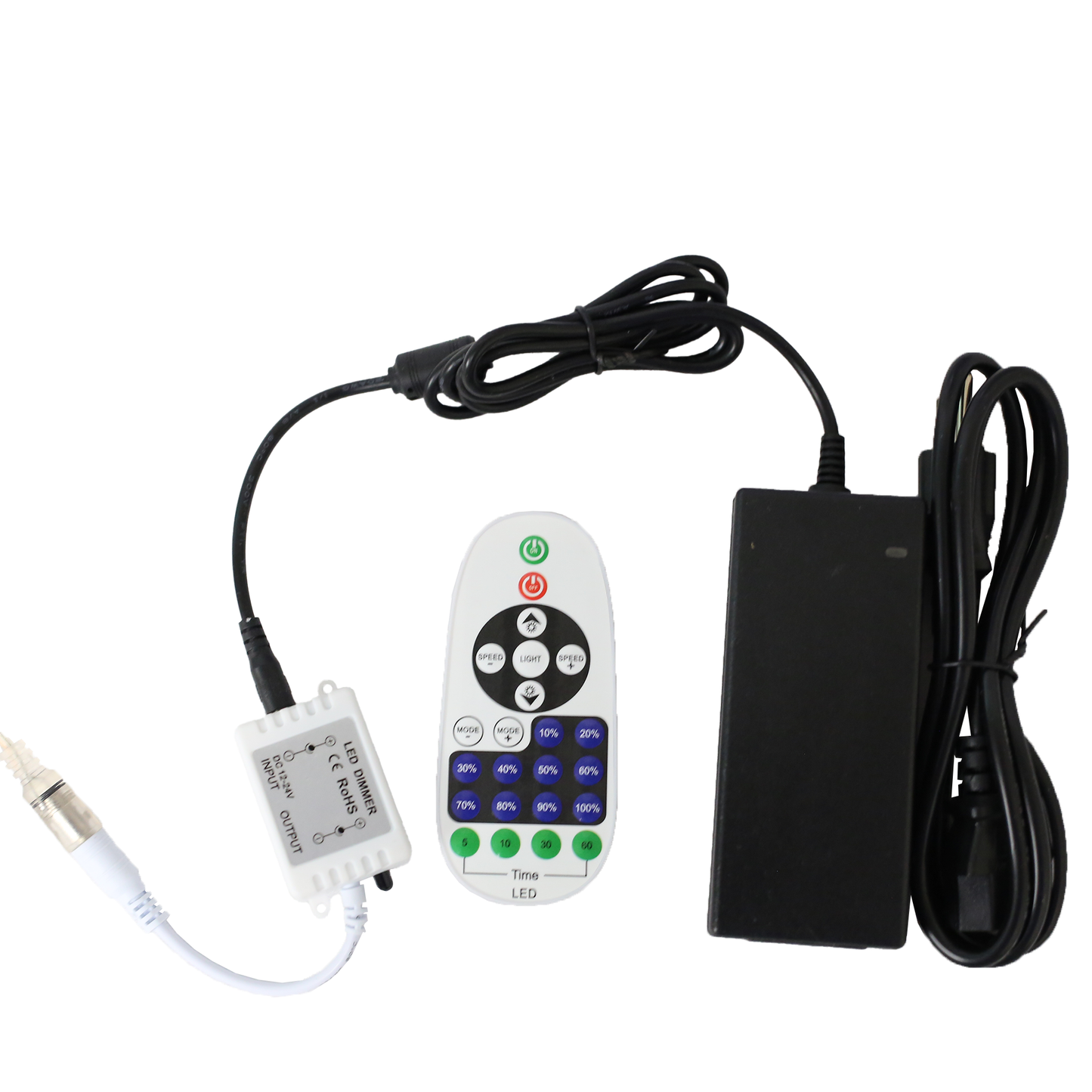 Remote and plug kit included.