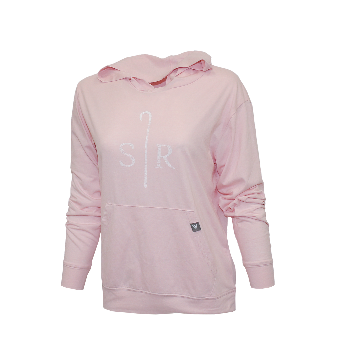 Pink t-shirt hoodie featuring the Sheep Ranch logo in white.