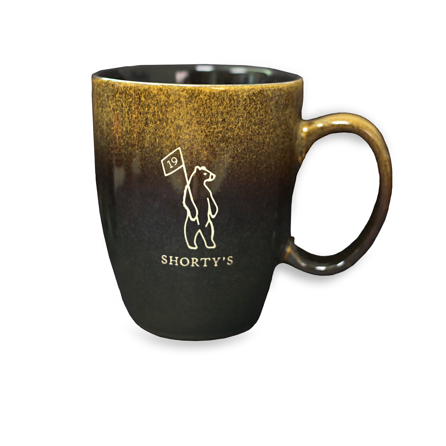 Ceramic mug earth-toned with Shorty's logo.