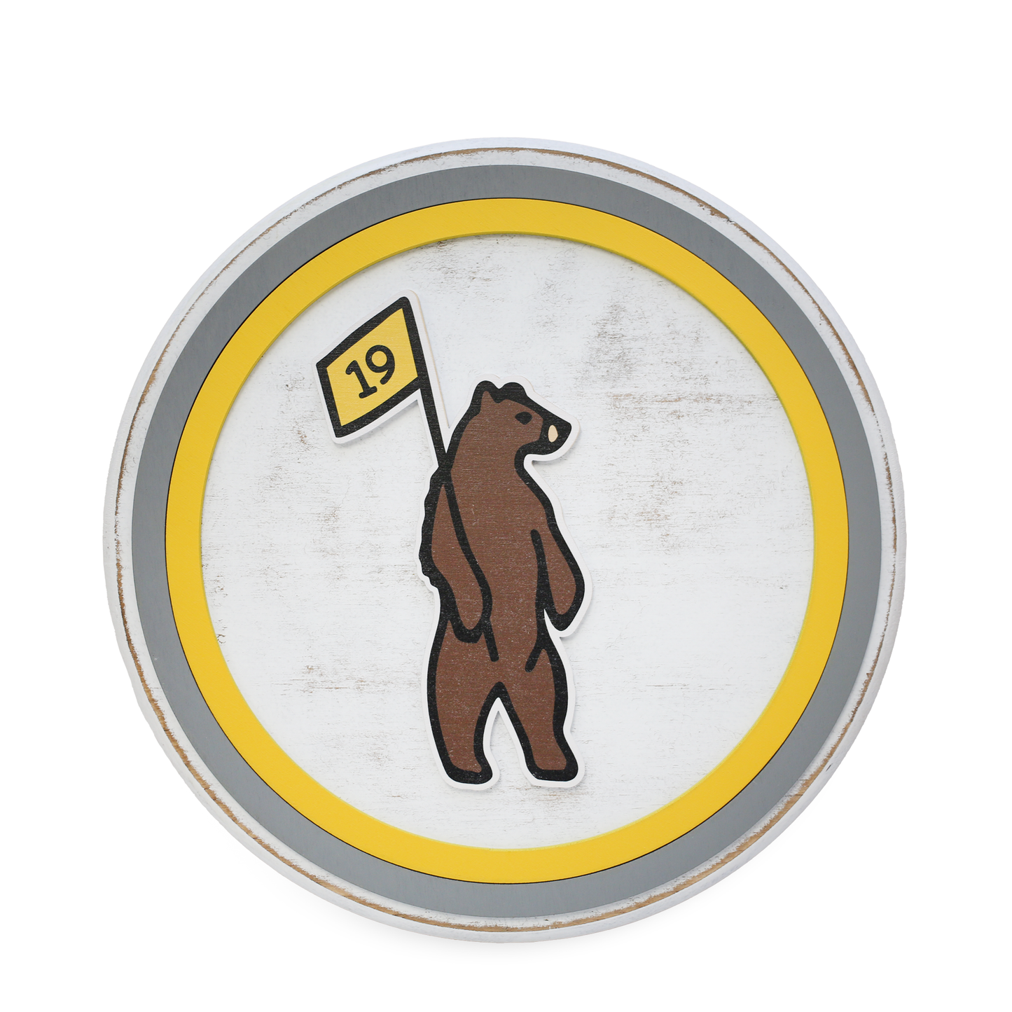 Wooden sign featuring a rustic look with the Shorty's course logo as the focal point. Dimensions:12" diameter