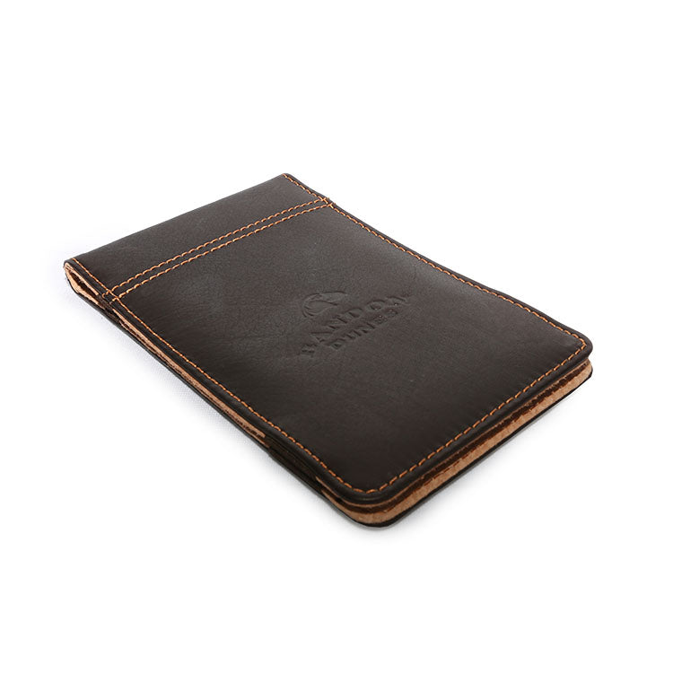 Brown embossed leather yardage cover featuring the Bandon Dunes logo.