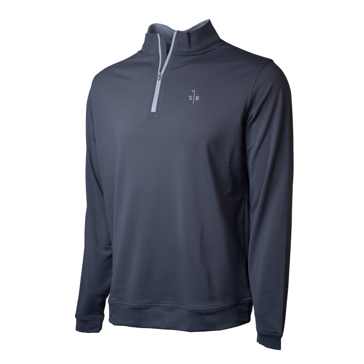 Dark gray long sleeve pullover 1/4 zip. Features the Sheep Ranch logo.