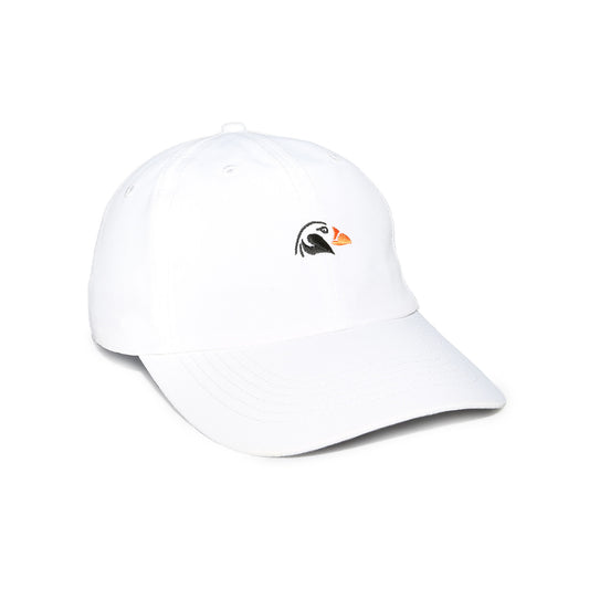 White hat with the Bandon Dunes Puffin icon logo