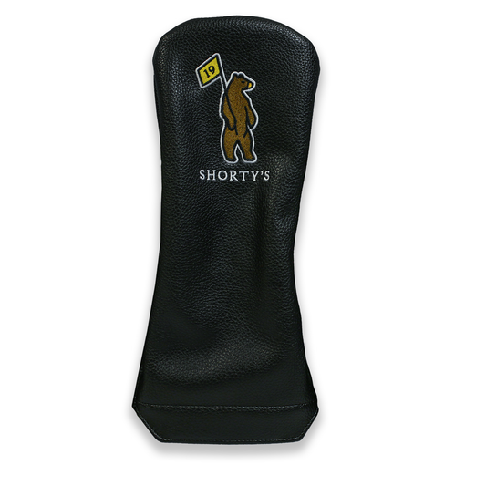 Black Driver leatherette headcover. Featuring the Shorty's bear logo.