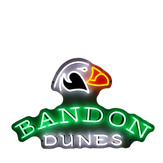 Bandon Dunes logo in neon light design made with efficient LED lights.