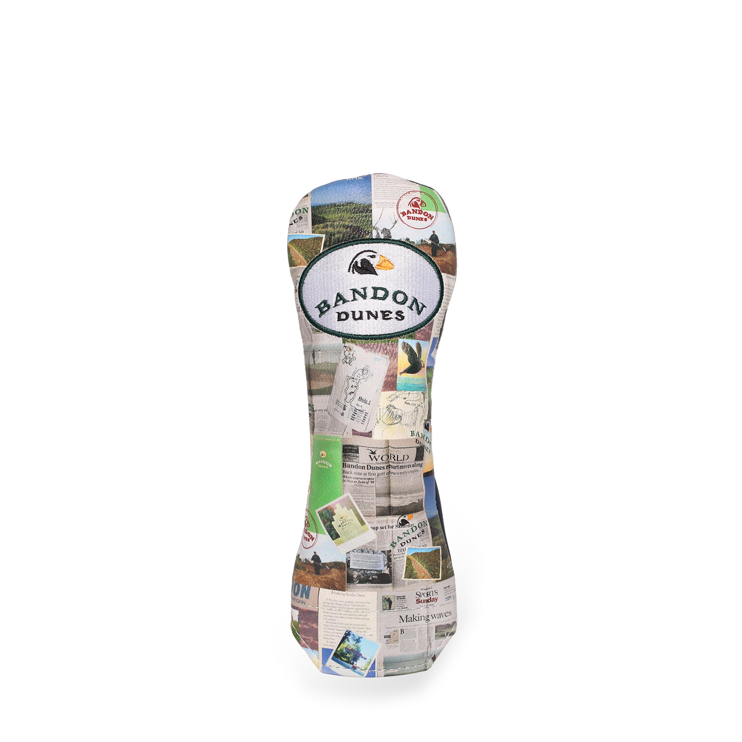 Bandon Dunes Winston hybrid headcover with a newsprint design.