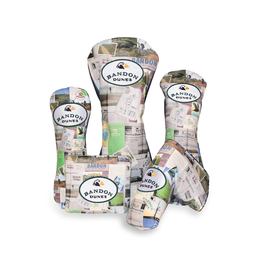 Bandon Dunes Winston headcovers with a newsprint design.