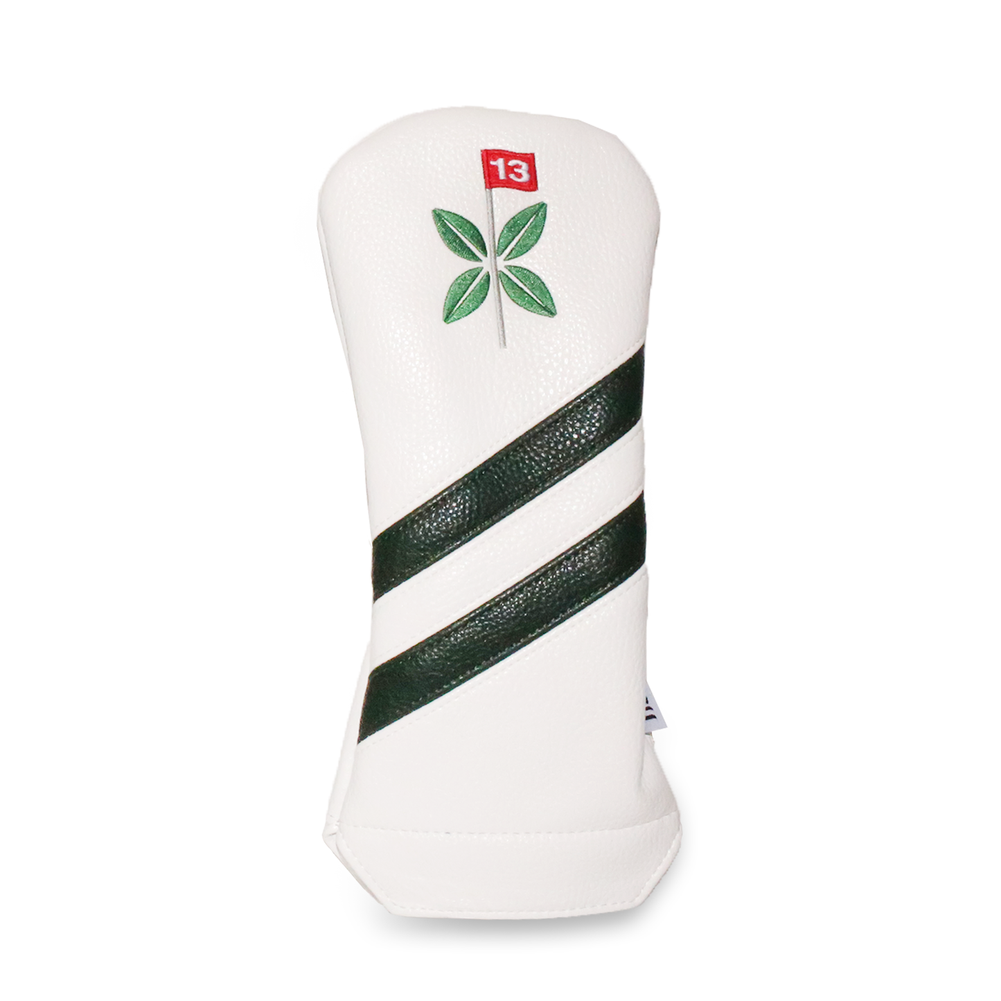 Fairway in white leatherette with dark green stripes and embroidered Bandon Preserve logo.