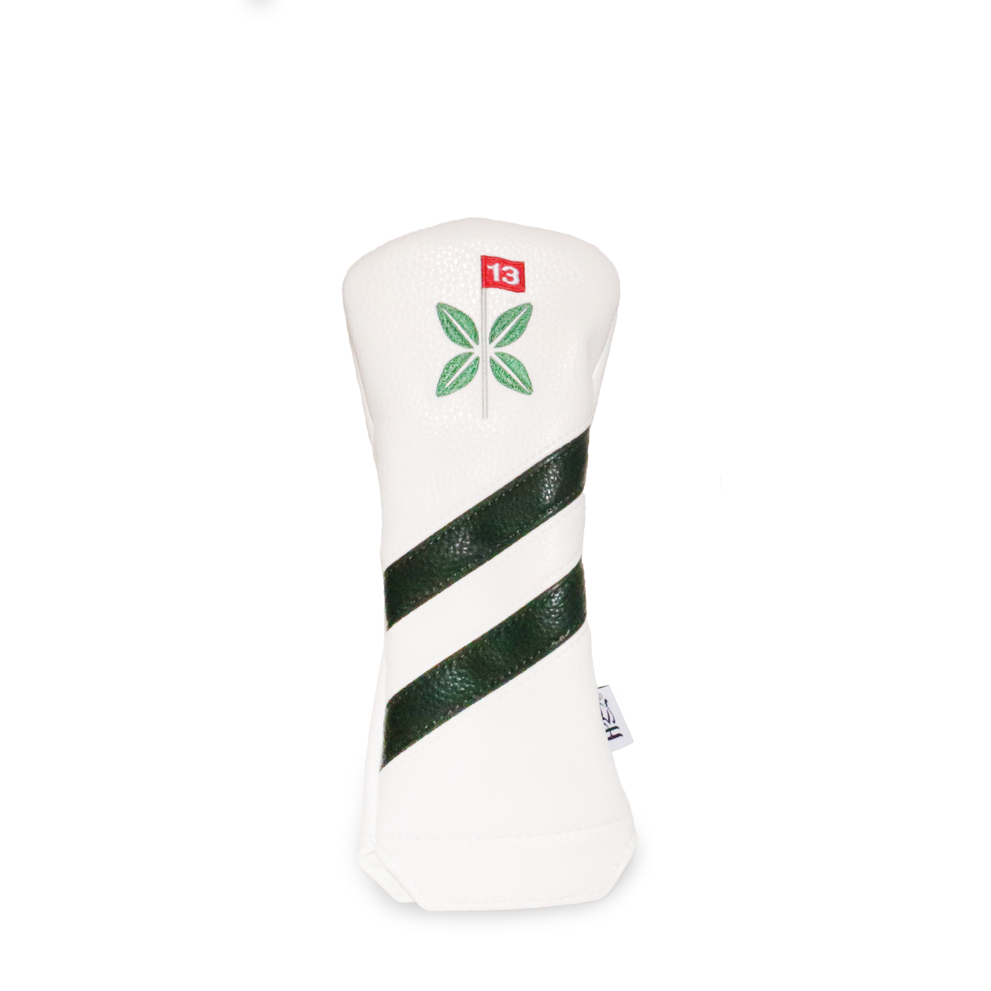 Hybrid white leatherette with dark green stripes and embroidered Bandon Preserve logo.