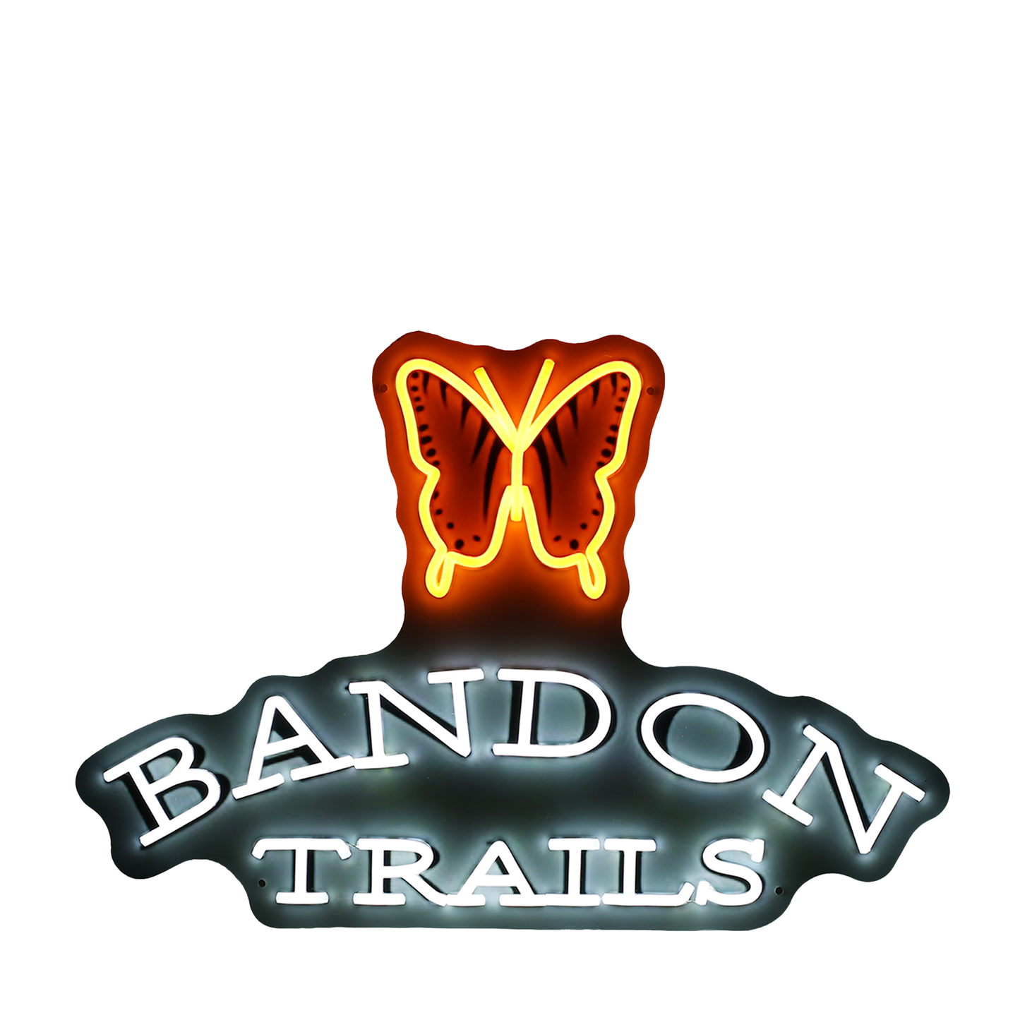Bandon Trails logo in neon light design made with efficient LED lights.