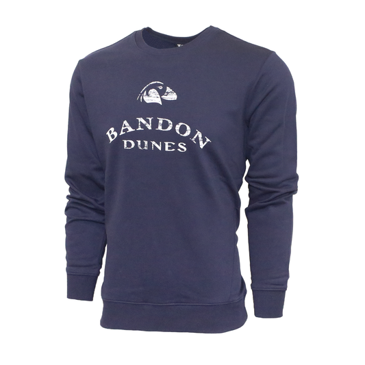 Navy crewneck sweatshirt featuring the Bandon Dunes logo in white on front.