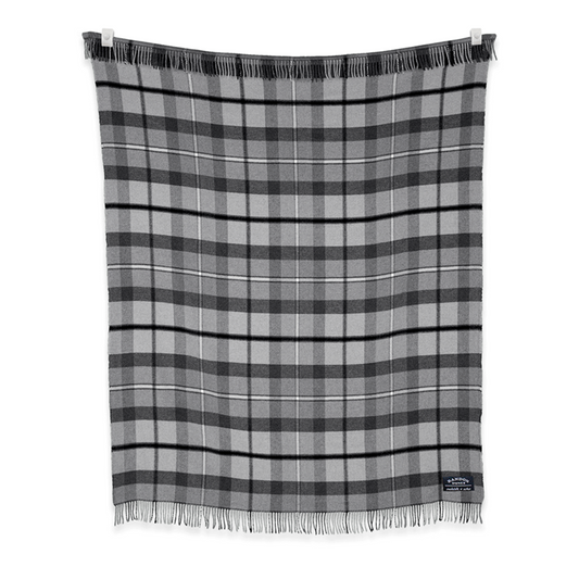 Blanket with gray, charcoal and black plaid design 