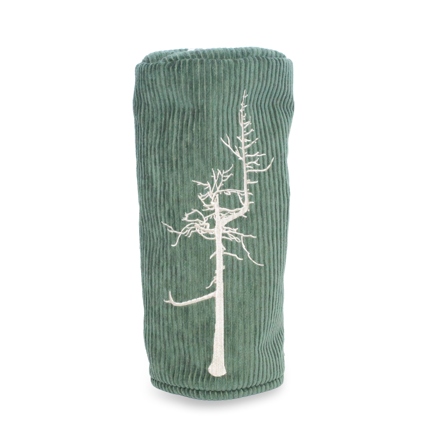 Drive headcover in green corduroy with a gray fleece lining Ghost Tree logo embroidered in beige. 