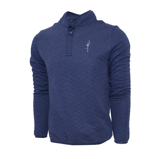 Navy quilted 1/4 snap pullover with the Ghost Tree embroidered on the left chest.