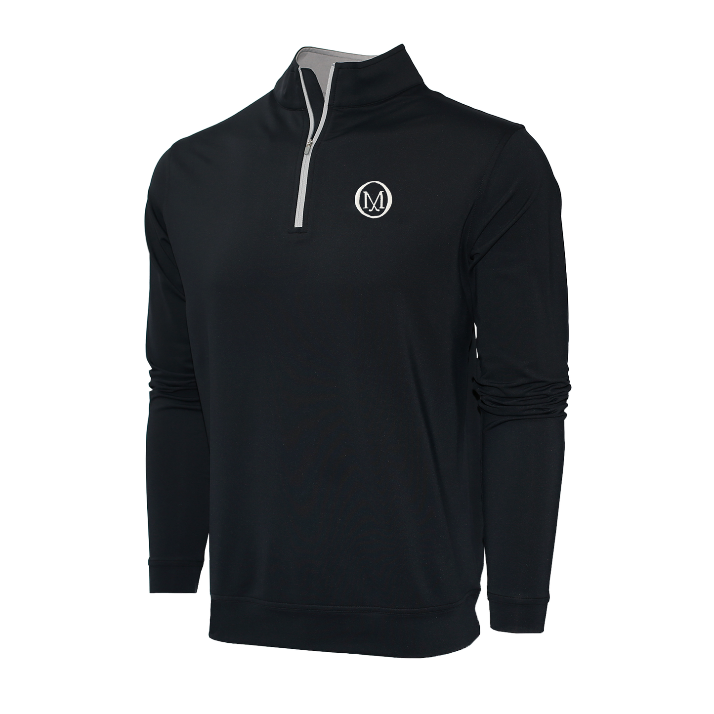 Black long sleeve 1/4 zip with Old Macdonald logo.