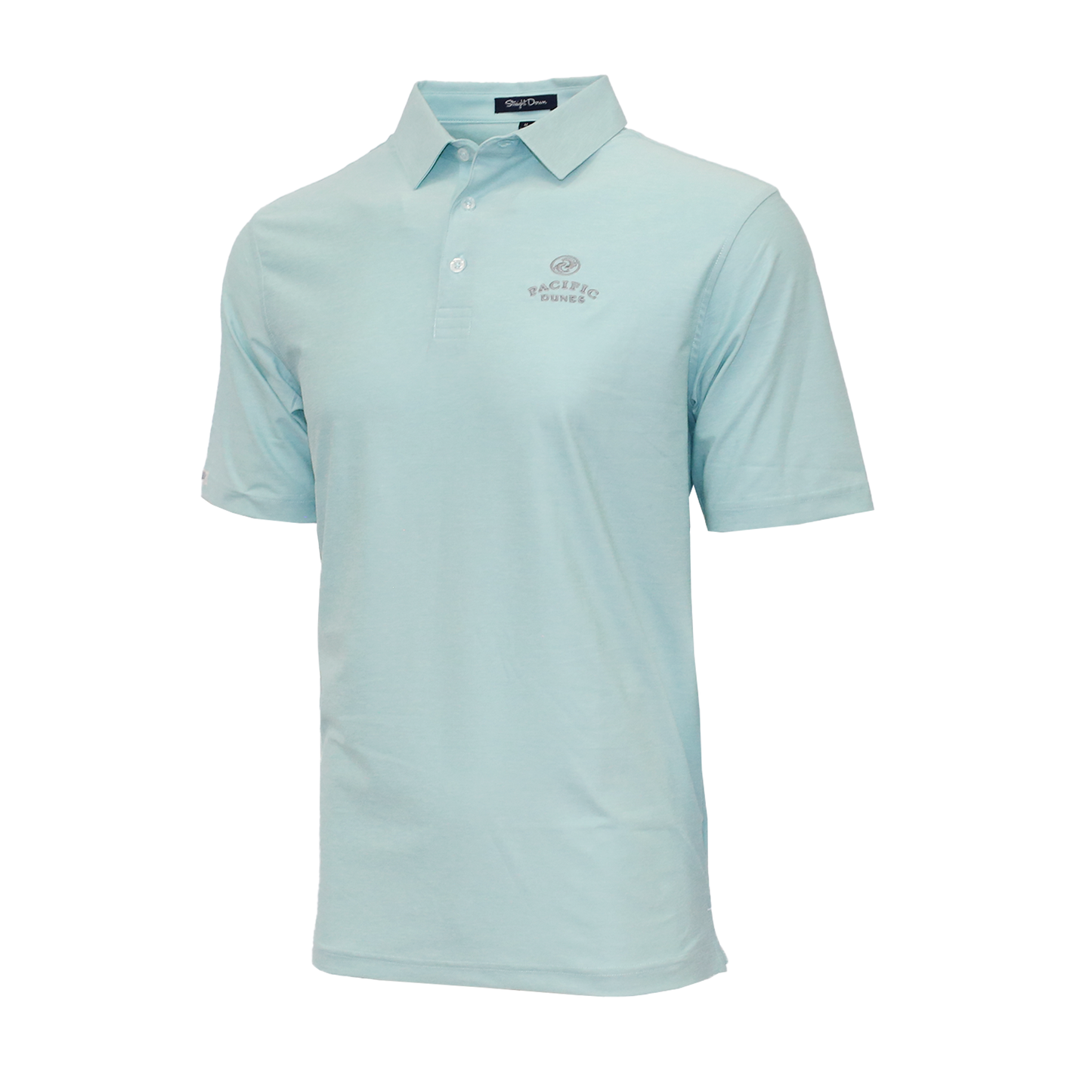 Mint green polo with gray embroidered Pacific Dunes logo on the left chest. 