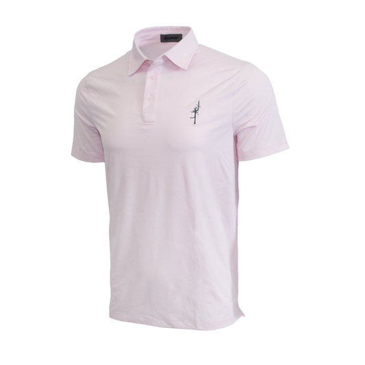 Pink short sleeve polo with a dark gray Ghost Tree on the left chest.