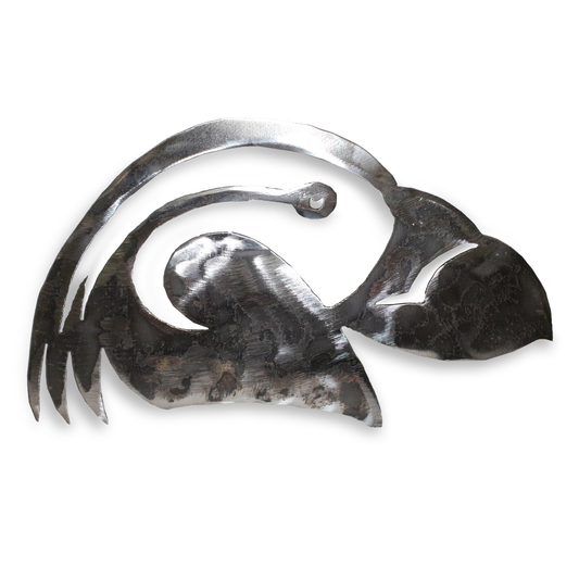 Cut forged iron shaped in the Bandon Dunes puffin logo