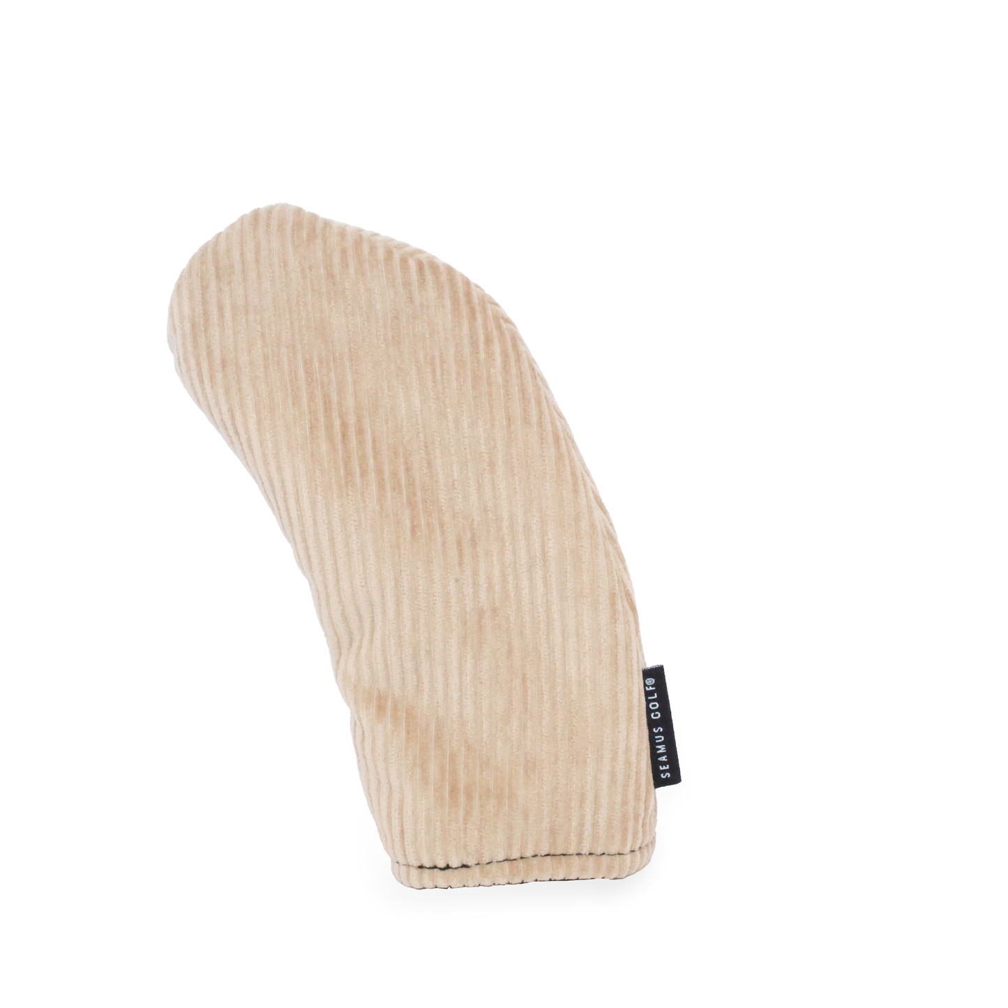 Back of Hybrid headcover made of a beige corduroy with a dark brown fleece lining. 