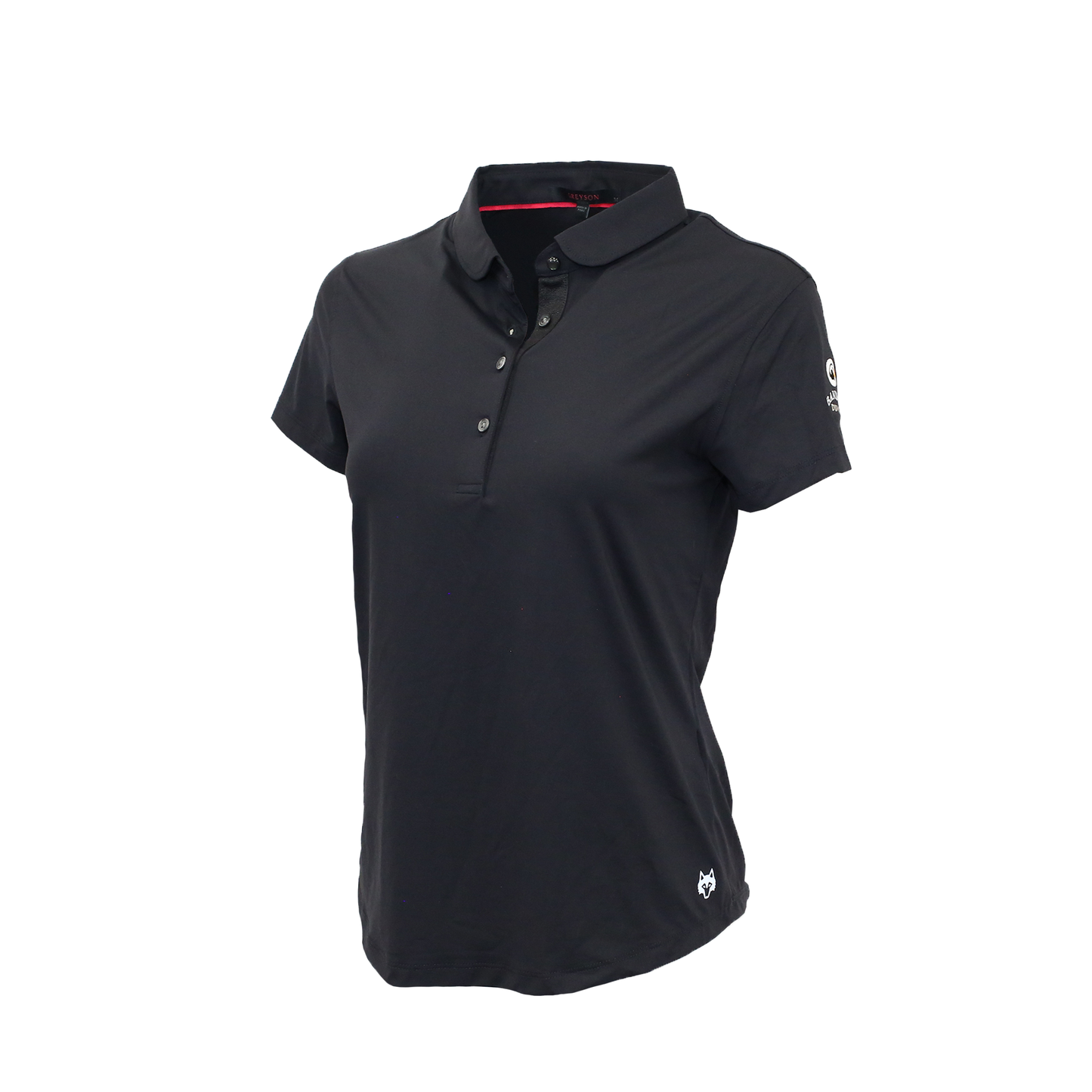 Black polo embroidered with the Bandon Dunes logo on left sleeve.