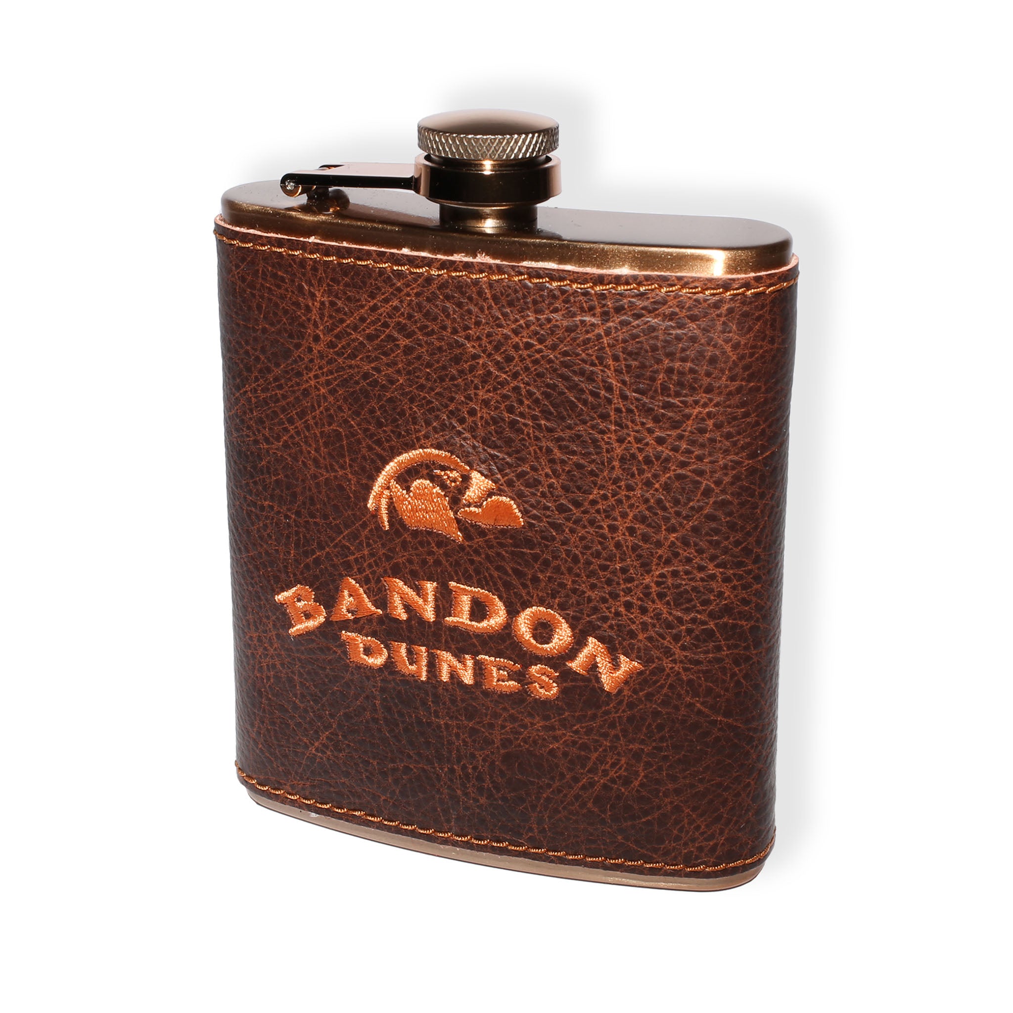 Leather Wrapped Copper Flask- All Logos – BandonDunesGolfShop.com
