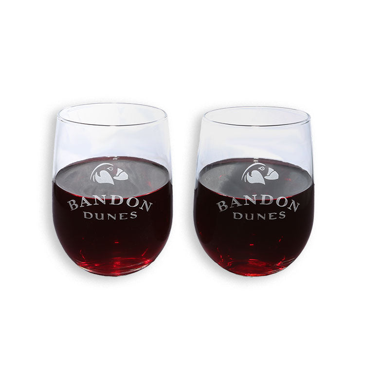 Stemless Wine Glass Set of 2 Bandon Dunes Logo