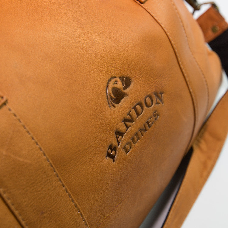 Bandon Dunes Leather Tour Duffle - Honey CloseUp